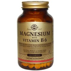 Магній з вітаміном B6 (Solgar, Magnesium, with Vitamin B6), 250 таблеток