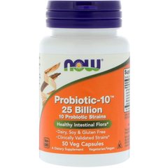 Пробиотик-10 (Now Foods, Probiotic-10, 25 Billion), 50 вегетарианских капсул