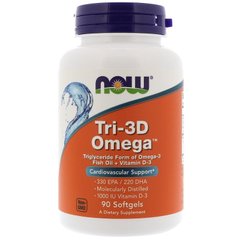 Омега-3 з Вітаміном Д-3 (Now Foods, Tri-3D Omega), Now Foods, 90 м'яких капсул