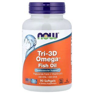 Омега-3 з Вітаміном Д-3 (Now Foods, Tri-3D Omega), Now Foods, 90 м'яких капсул