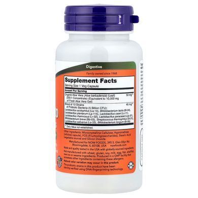 Алое 10000 і Пробіотики (Now Foods, Aloe 10,000 & Probiotics), 60 капсул