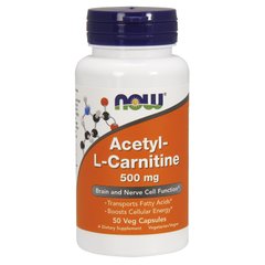 Ацетил-L-Карнітiн (Now Foods, Acetyl-L Carnitine), 500 мг, 50 вегетаріанських капсул