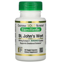 Екстракт звіробою (California Gold Nutrition, St. John's Wort Extract, EuroHerbs), 300 мг, 60 вегетаріанських капсул
