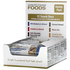 California Gold Nutrition, Foods, Variety Pack Snack Bars, 12 Bars, 40 g Each