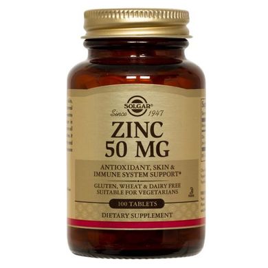 Цинк (Solgar, Zinc), 50 мг, 100 таблеток