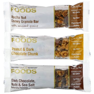 Батончики для перекусів, асорті смаків (California Gold Nutrition, Foods, Variety Pack Snack Bars), 12 батончиків по 40 г