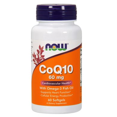 Коэнзим Q10 с Омега-3 и Лецитином (Now Foods, CoQ10 with Omega-3 Fish Oil), 60 мг, 60 мягких капсул