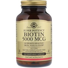 Біотин (Solgar, Biotin), 5000 мкг, 100 вегетаріанських капсул