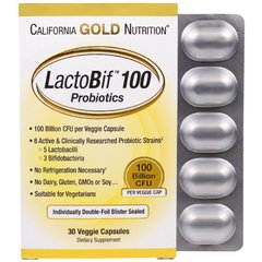 Пробіотик ЛактоБіф (California Gold Nutrition, LactoBif Probiotics) 100 млрд. КУО, 30 вегетаріанських капсул