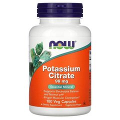 Калій Цитрат (Now Foods, Potassium Citrate), 99 мг, 180 вегетаріанських капсул