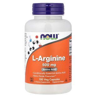 L-Аргинин (Now Foods, L-Arginine), 500 мг, 100 вегетарианских капсул