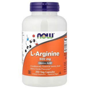 L-Аргинин (Now Foods, L-Arginine), 500 мг, 250 вегетарианских капсул