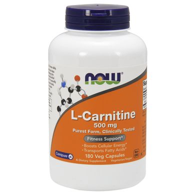 L-Карнітин (Now Foods, L-Carnitine), 500 мг, 180 вегетаріанських капсул