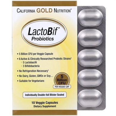 Пробіотик ЛактоБіф (California Gold Nutrition, LactoBif Probiotics), 5 млрд, 10 капсул