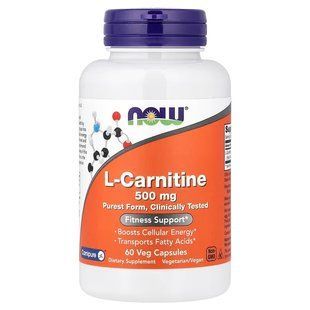 L-Карнітин (Now Foods, L-Carnitine), 500 мг, 60 вегетаріанських капсул