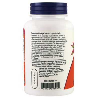 Витамин С с биофлавоноидами (Now Foods, C-1000), 1000 мг, 100 вегетарианских капсул