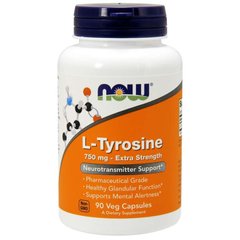 L-Тирозин (Now Foods, L-Tyrosine, Extra Strength), 750 мг, 90 вегетаріанських капсул