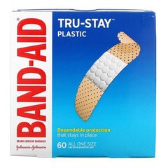 Стерильні пластирі 1,9 см x 7,6 см (Band Aid, Tru-Stay, Adhesive Bandages, Plastic Strips), 60 штук