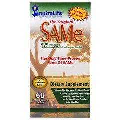 SAMe, S-аденозилметионин (NutraLife, The Original SAMe), 400 мг, 60 таблеток с энтеросолюбильным покрытием