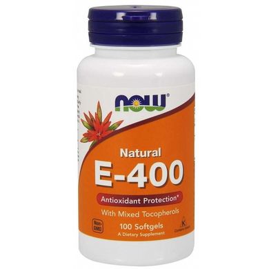 Витамин E-400 Натуральный, Смесь Токоферолов (Now Foods, Natural E-400 With Mixed Tocopherols), 400 МЕ, 100 мягких капсул
