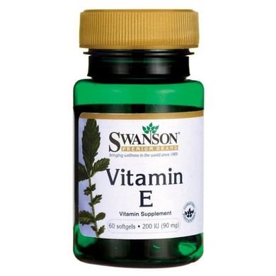 Витамин Е (Swanson, VITAMIN E 200 IU), 200 МЕ, 60 мягких капсул