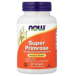 Масло Примулы Вечерней (Now Foods, Super Primrose, Evening Primrose Oil), 1300 мг, 60 мягких капсул