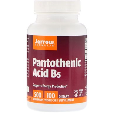 Пантотеновая Кислота (Jarrow Formulas, Pantothenic Acid B5), 500 мг, 100 капсул