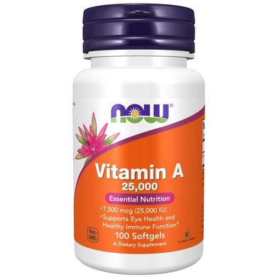 Витамин А (Now Foods, Vitamin A), 25000 МЕ, 100 мягких капсул