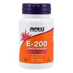 Вітамін E-200, d-альфа Токоферол (Now Foods, E-200, d-alpha Tocopheryl), 200 МО, 100 м'яких капсул