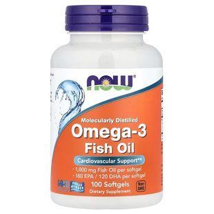 Омега-3 (NOW Foods, Omega-3 ) 180 мг ЕПК / 120 мг ДГК, 100 м&rsquo;яких капсул