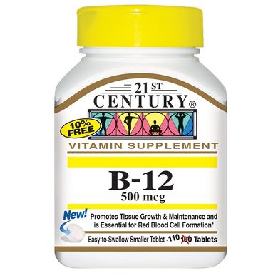 Витамин B-12 (21st Century, B-12), 500 мкг, 110 таблеток