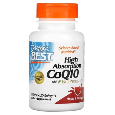 Коэнзим Q10 с биоперином (Doctor's Best, High Absorption CoQ10 with BioPerine), 100 мг, 120 мягких капсул