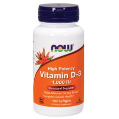 Витамин D-3 (Now Foods, Vitamin D-3), 1000 МЕ, 180 мягких капсул