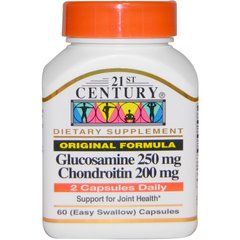 Глюкозамін 250 мг, Хондротін 200 мг (21st Century, Glucosamine 250 mg, Chondroitin 200 mg), 60 капсул