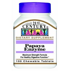 Папайя Ензими (21st Century, Papaya Enzyme), 100 жувальних таблеток