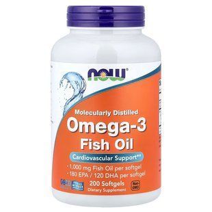 Омега-3 (Now Foods, Omega-3), 200 мягких капсул