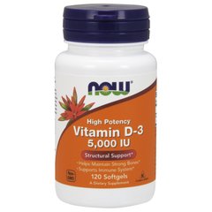 Витамин D-3 (Now Foods, Vitamin D-3), 5000 МЕ, 120 мягких капсул