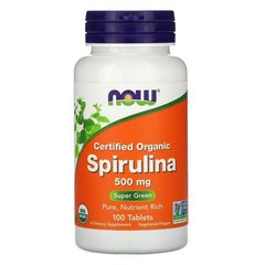 Спіруліна Органічна (Now Foods, Organic Spirulina), 500 мг, 100 таблеток