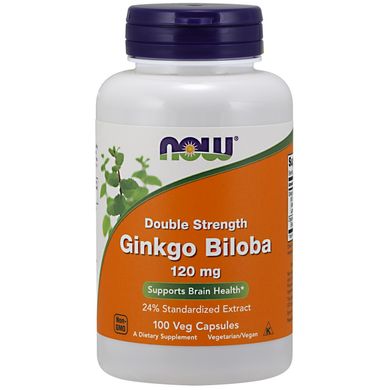 Гинкго Билоба, Двойная сила (Now Foods, Ginkgo Biloba, Double Strength), 120 мг, 100 вегетарианских капсул