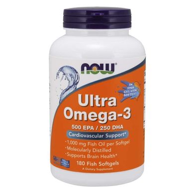 Ультра Омега-3 (Now Foods, Ultra Omega-3, 500 EPA/250 DHA), 180 рыбных капсул