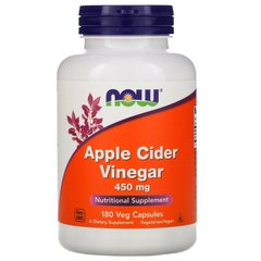Яблочный уксус сидровый (Now Foods, Apple Cider Vinegar), 450 мг, 180 вегетарианских капсул