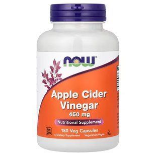 Яблучний оцет сидровий (Now Foods, Apple Cider Vinegar), 450 мг, 180 вегетаріанських капсул