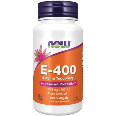 Вітамін Е-400, d-альфа токоферол (Now Foods, E-400, d-alpha Tocopheryl), 100 м'яких капсул