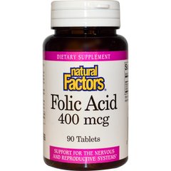 Фолієва кислота (Natural Factors, Folic Acid), 400 мкг, 90 таблеток