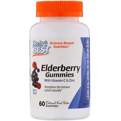 Бузина с витамином С и цинком (Doctor's Best, Elderberry Gummies with Vitamin C & Zinc), 60 жевательных конфет