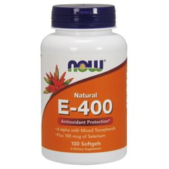 Витамин E-400 с Селеном Натуральный (Now Foods, Natural Vitamin E-400 plus Selenium), 100 мягких капсул