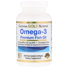 Омега-3, Риб'ячий жир преміум класу (California Gold Nutrition, Omega-3, Premium Fish Oil), 100 м'яких капсул