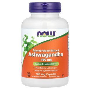 Ашвагандха (Now Foods, Ashwagandha), 450 мг, 180 вегетаріанських капсул