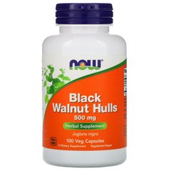 Черный орех (NOW Foods, Black Walnut Hulls), 500 мг, 100 вегетарианских капсул