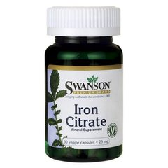 Цитрат Заліза (Swanson, Iron Citrate), 25 мг, 60 вегетаріанських капсул